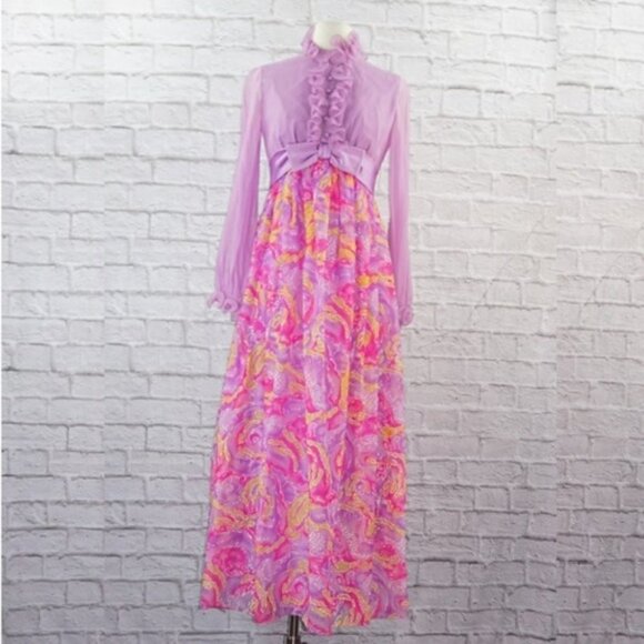 Vintage 70s Regency Maxi Dress Gown - Picture 1 of 5